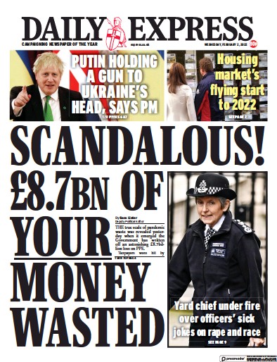 Daily Express Newspaper Front Page (UK) for 2 February 2022
