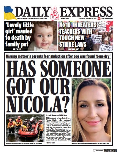 Daily Express Newspaper Front Page (UK) for 2 February 2023