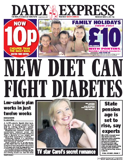 Daily Express Newspaper Front Page (UK) for 2 March 2016