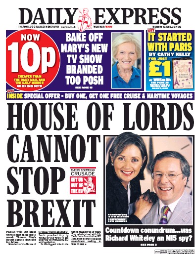 Daily Express Newspaper Front Page (UK) for 2 March 2017