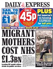 Daily Express (UK) Newspaper Front Page for 2 April 2016