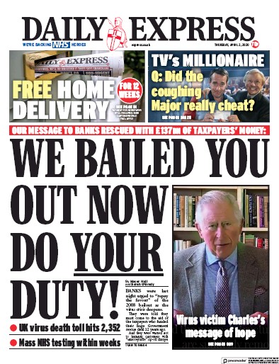 Daily Express Newspaper Front Page (UK) for 2 April 2020