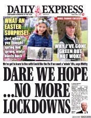 Daily Express (UK) Newspaper Front Page for 2 April 2021