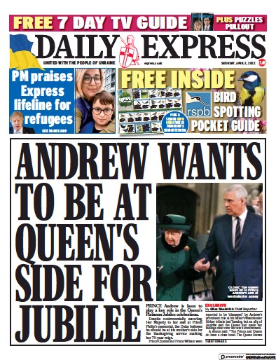 Daily Express Newspaper Front Page (UK) for 2 April 2022
