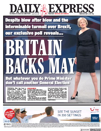 Daily Express Newspaper Front Page (UK) for 2 May 2018