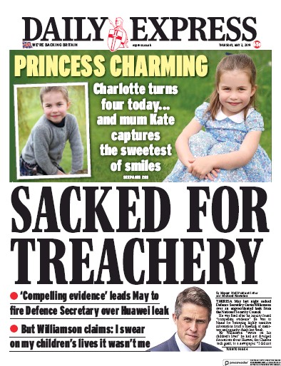 Daily Express Newspaper Front Page (UK) for 2 May 2019