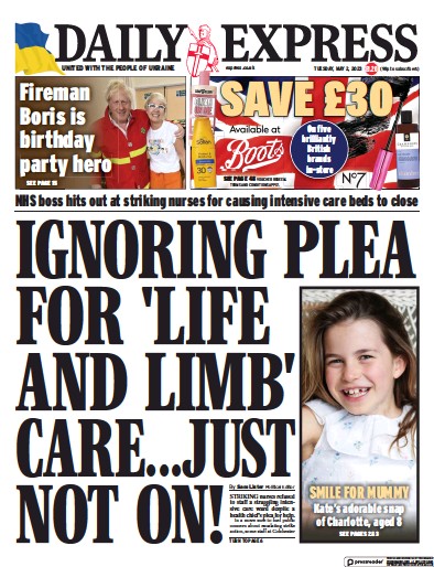 Daily Express Newspaper Front Page (UK) for 2 May 2023