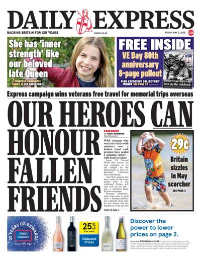 Daily Express Newspaper Front Page (UK) for 2 May 2025