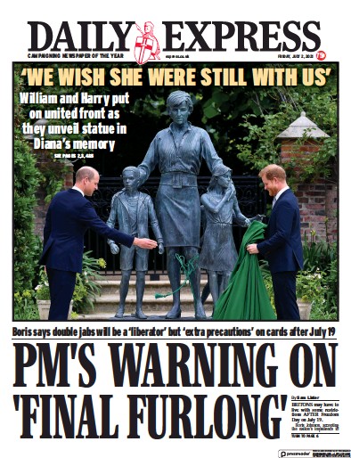 Daily Express Newspaper Front Page (UK) for 2 July 2021