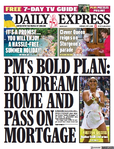 Daily Express Newspaper Front Page (UK) for 2 July 2022