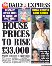 Daily Express (UK) Newspaper Front Page for 2 August 2013