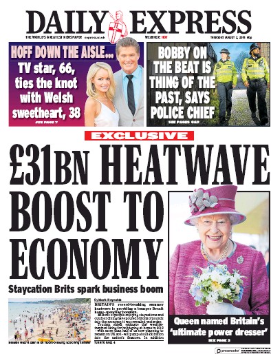 Daily Express Newspaper Front Page (UK) for 2 August 2018