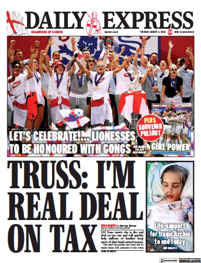 Daily Express Newspaper Front Page (UK) for 2 August 2022