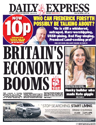 Daily Express Newspaper Front Page (UK) for 2 September 2016