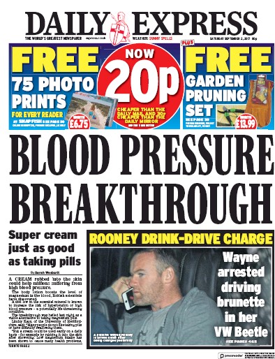 Daily Express Newspaper Front Page (UK) for 2 September 2017