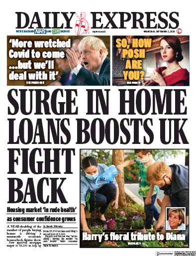 Daily Express Newspaper Front Page (UK) for 2 September 2020