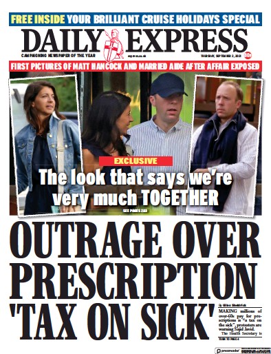 Daily Express Newspaper Front Page (UK) for 2 September 2021