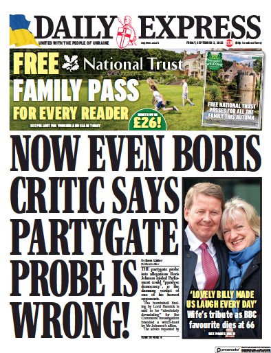 Daily Express Newspaper Front Page (UK) for 2 September 2022