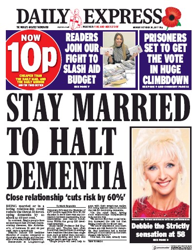 Daily Express Newspaper Front Page (UK) for 30 October 2017
