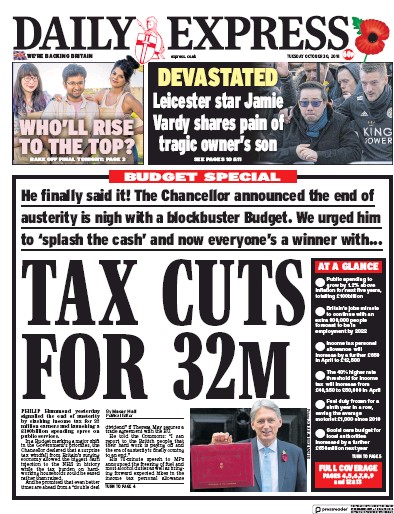 Daily Express Newspaper Front Page (UK) for 30 October 2018