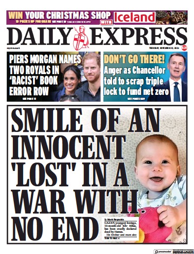 Daily Express Newspaper Front Page (UK) for 30 November 2023