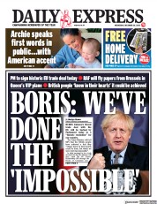 Daily Express (UK) Newspaper Front Page for 30 December 2020