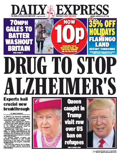 Daily Express Newspaper Front Page (UK) for 30 January 2017