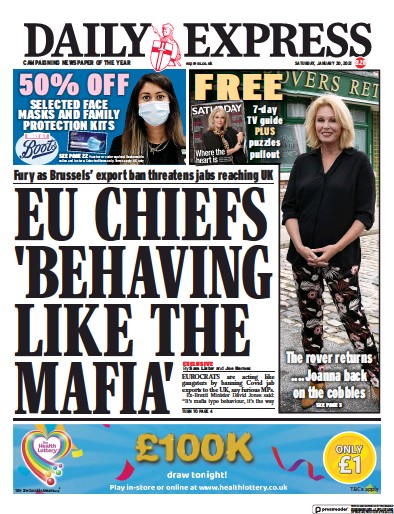 Daily Express Newspaper Front Page (UK) for 30 January 2021