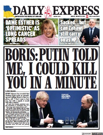 Daily Express Newspaper Front Page (UK) for 30 January 2023