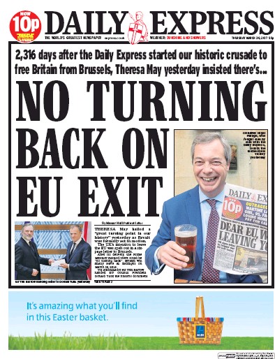 Daily Express Newspaper Front Page (UK) for 30 March 2017