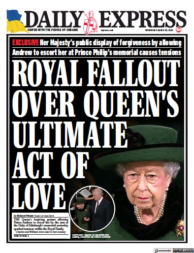 Daily Express Newspaper Front Page (UK) for 30 March 2022