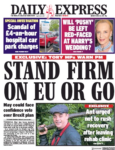 Daily Express Newspaper Front Page (UK) for 30 April 2018