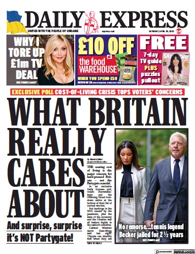 Daily Express Newspaper Front Page (UK) for 30 April 2022