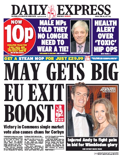 Daily Express Newspaper Front Page (UK) for 30 June 2017