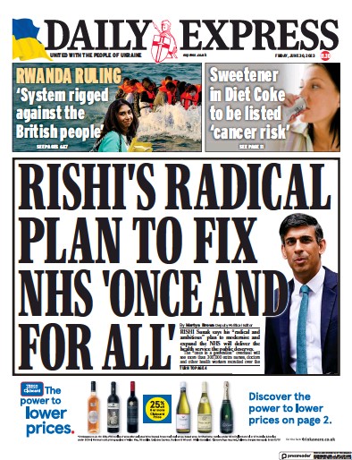 Daily Express Newspaper Front Page (UK) for 30 June 2023