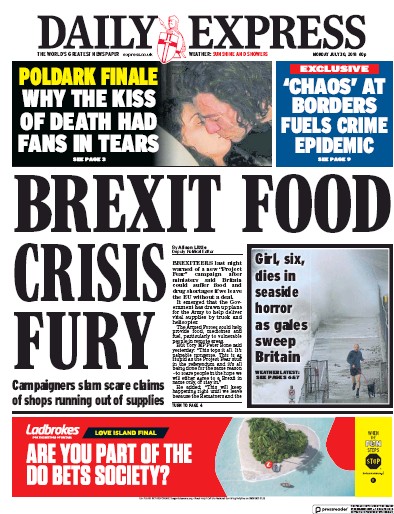 Daily Express Newspaper Front Page (UK) for 30 July 2018