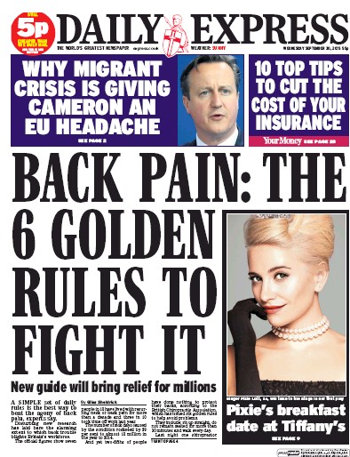Daily Express Newspaper Front Page (UK) for 30 September 2015