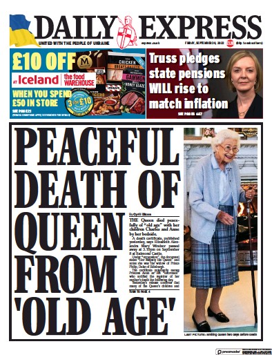 Daily Express Newspaper Front Page (UK) for 30 September 2022