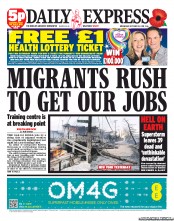 Daily Express (UK) Newspaper Front Page for 31 October 2012