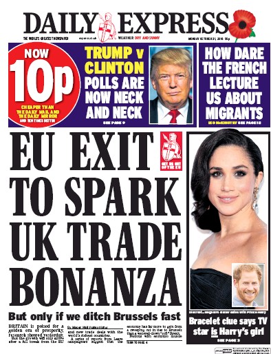 Daily Express Newspaper Front Page (UK) for 31 October 2016