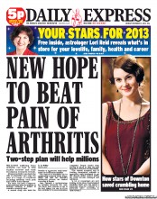 Daily Express Newspaper Front Page (UK) for 31 December 2012