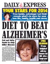 Daily Express Newspaper Front Page (UK) for 31 December 2013