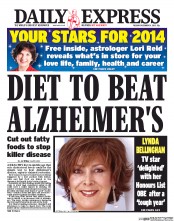 Daily Express Newspaper Front Page (UK) for 31 December 2013