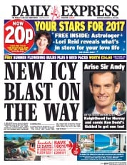 Daily Express (UK) Newspaper Front Page for 31 December 2016