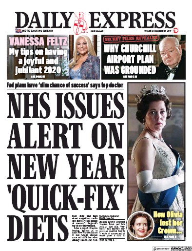Daily Express Newspaper Front Page (UK) for 31 December 2019