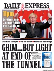 Daily Express (UK) Newspaper Front Page for 31 December 2020