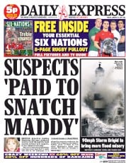 Daily Express (UK) Newspaper Front Page for 31 January 2014