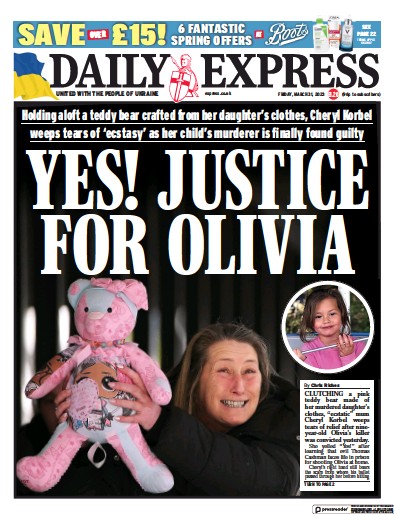 Daily Express Newspaper Front Page (UK) for 31 March 2023