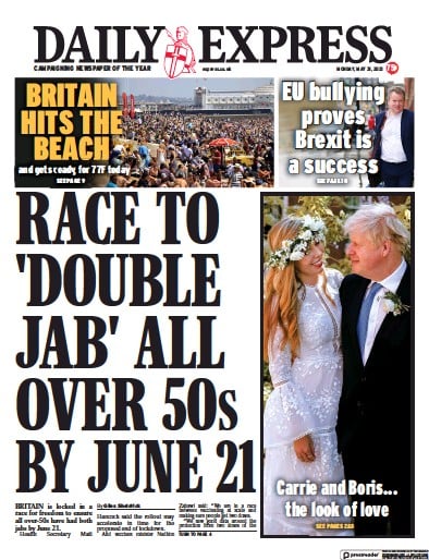 Daily Express Newspaper Front Page (UK) for 31 May 2021