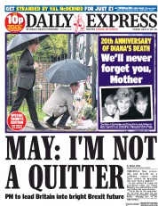 Daily Express (UK) Newspaper Front Page for 31 August 2017